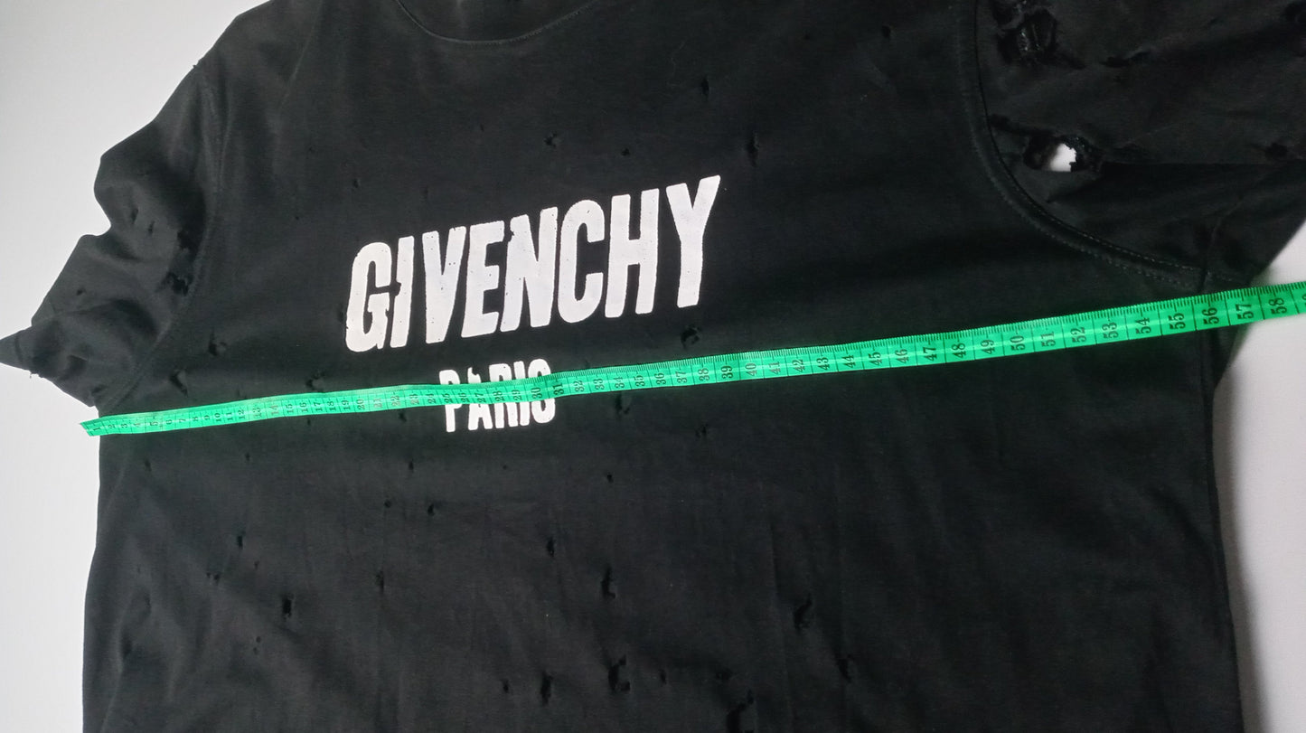 Givenchy Logo Distressed Black Cotton T Shirt S