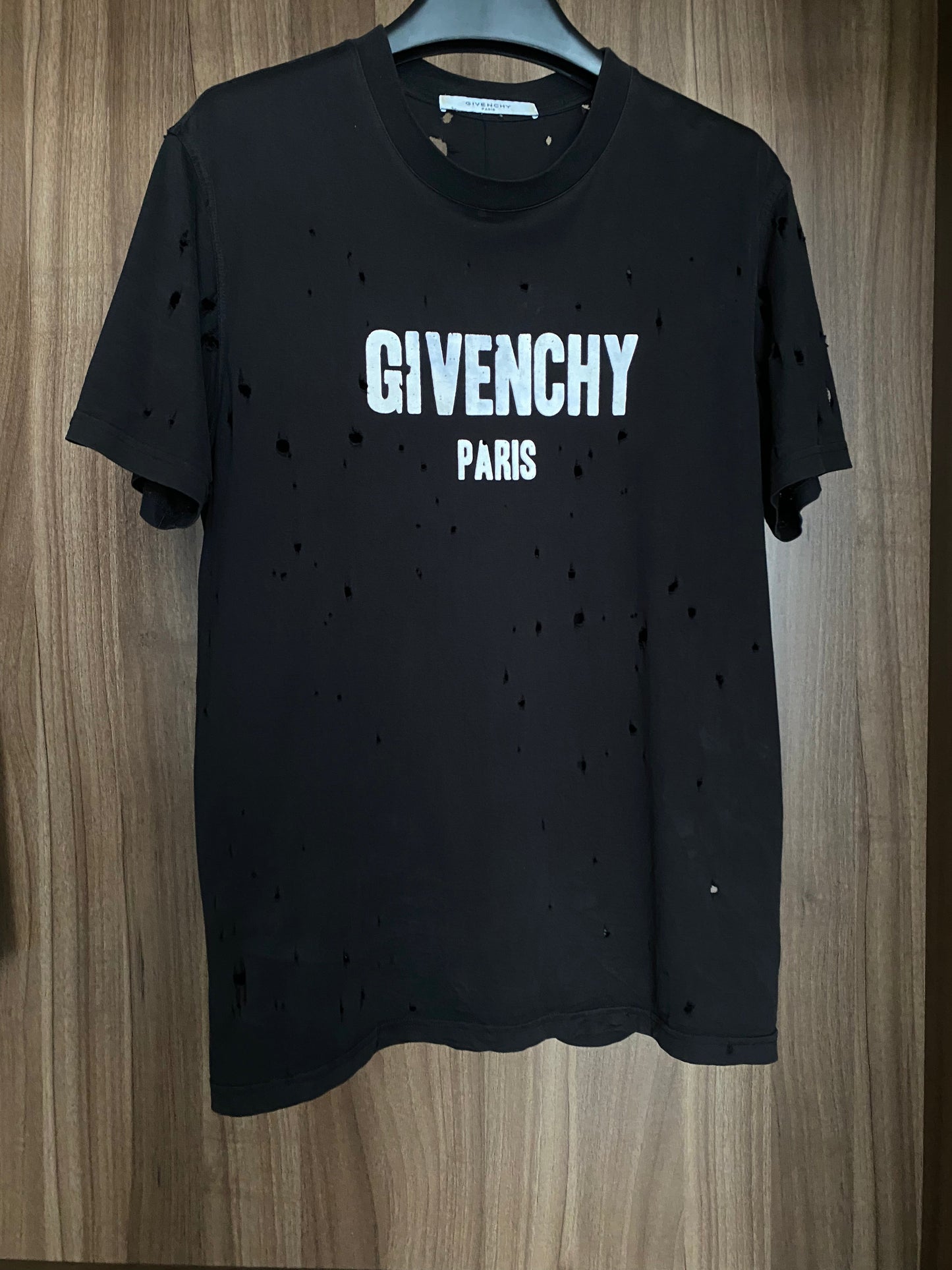 Givenchy Logo Distressed Black Cotton T Shirt S