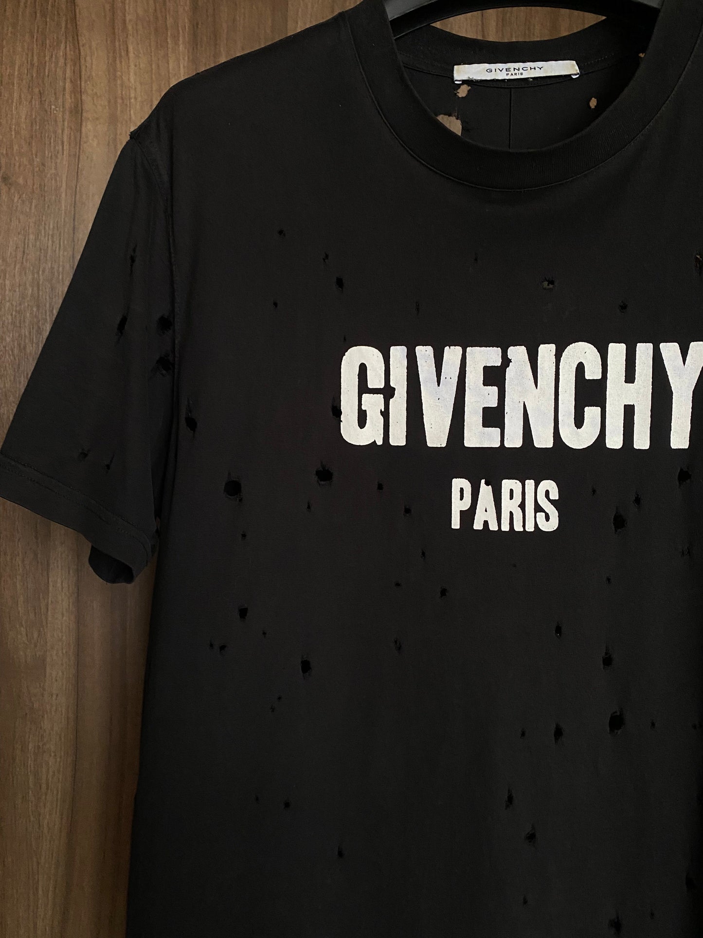 Givenchy Logo Distressed Black Cotton T Shirt S