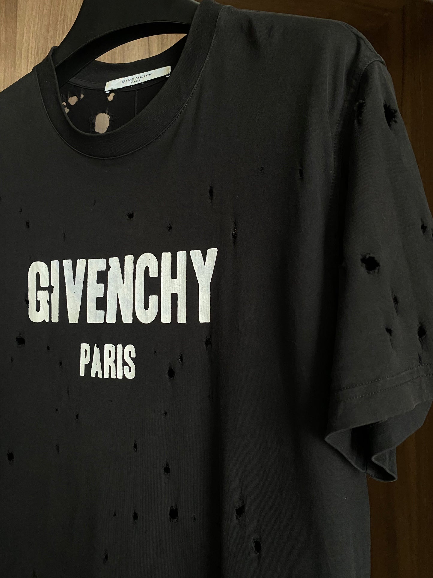 Givenchy Logo Distressed Black Cotton T Shirt S