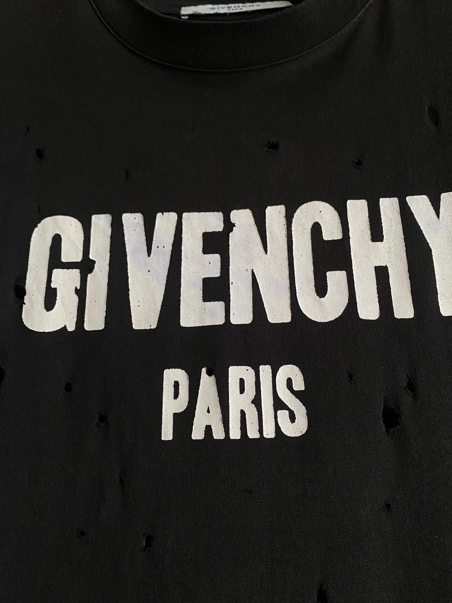 Givenchy Logo Distressed Black Cotton T Shirt S