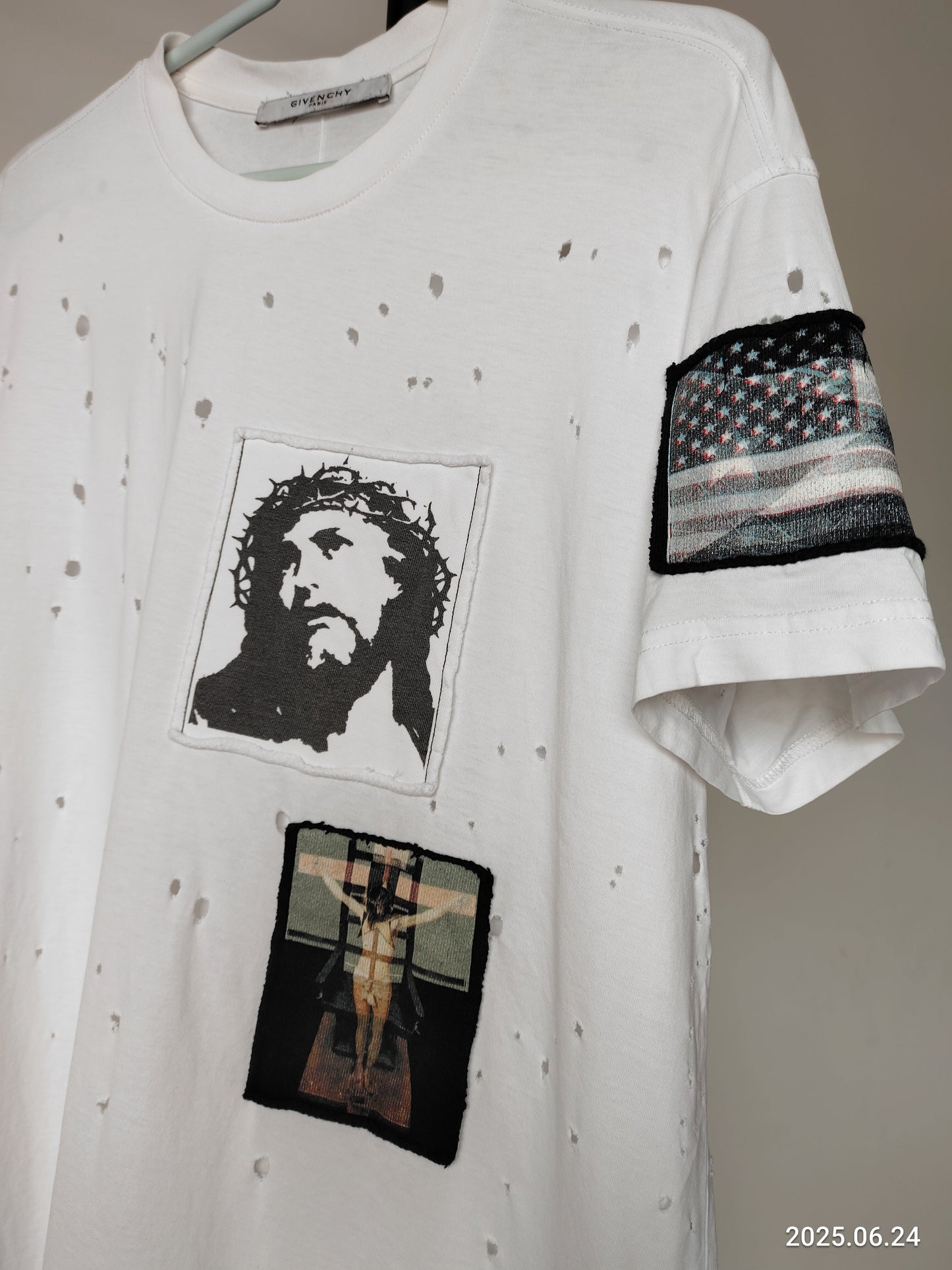 Givenchy Jesus Patch Distressed T Shirt Xs Oversized