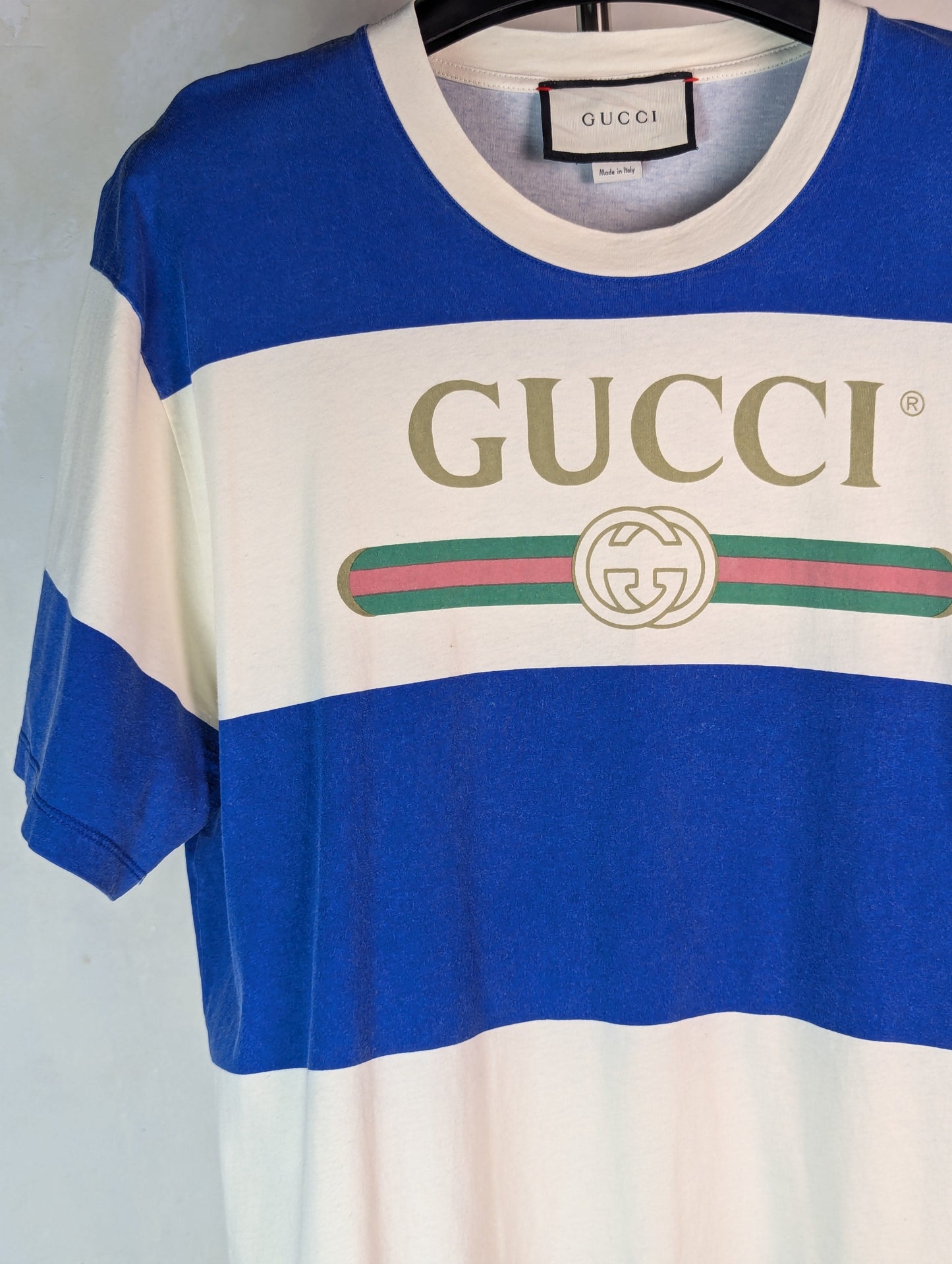 Gucci Blue And White Striped T Shirt Size Medium