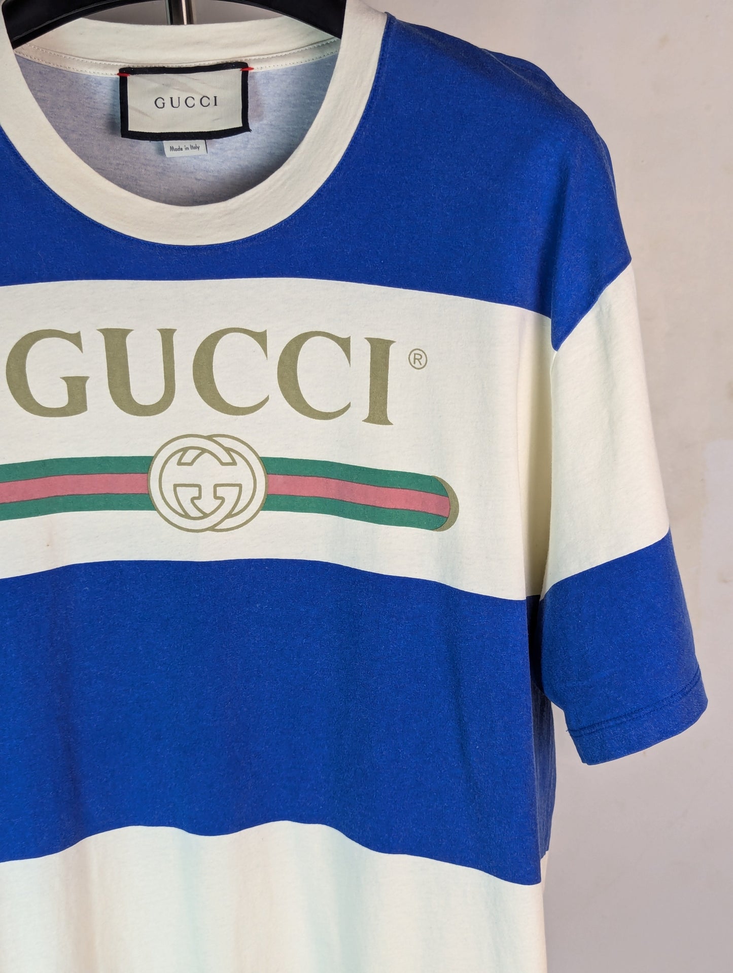 Gucci Blue And White Striped T Shirt Size Medium