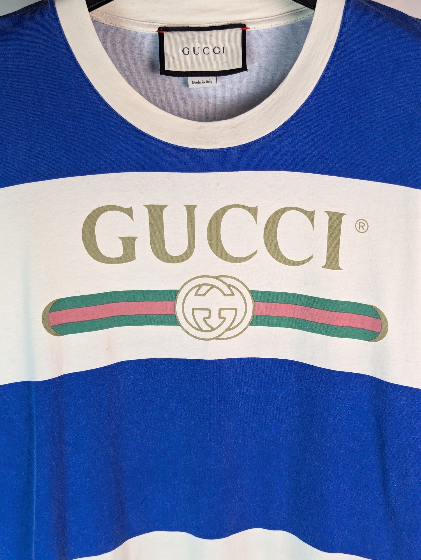 Gucci Blue And White Striped T Shirt Size Medium