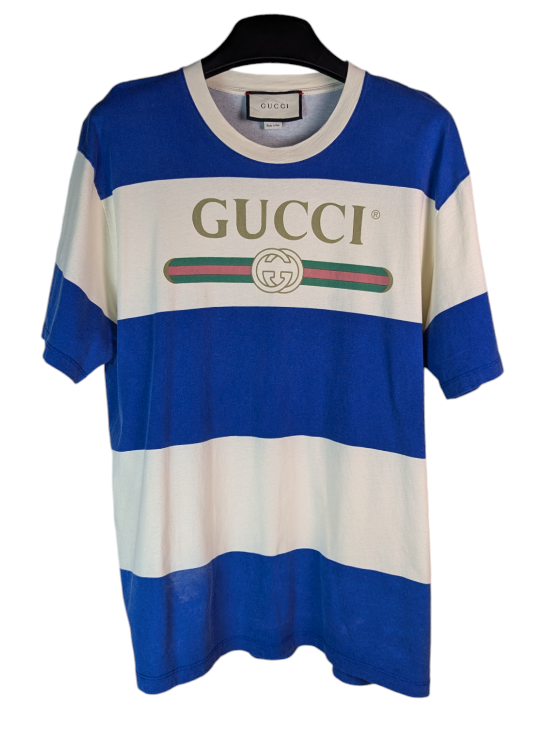 Gucci Blue And White Striped T Shirt Size Medium