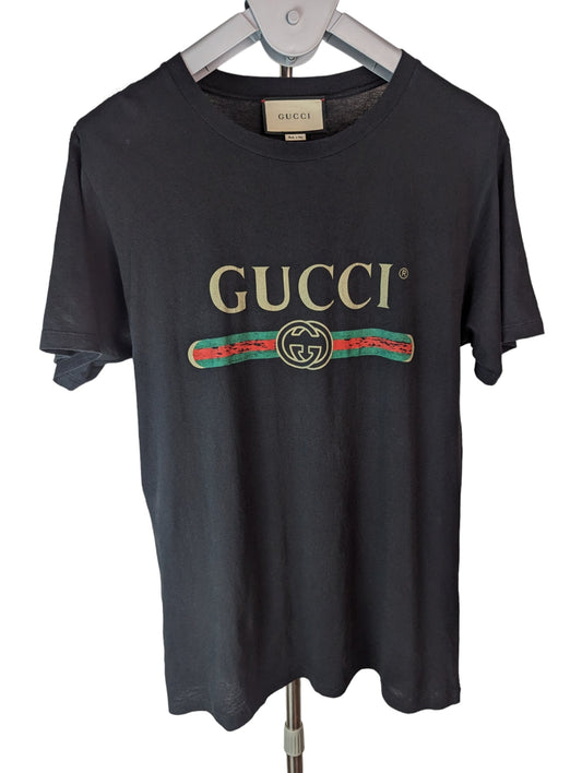 Gucci Logo Signature Black Cotton T Shirt S