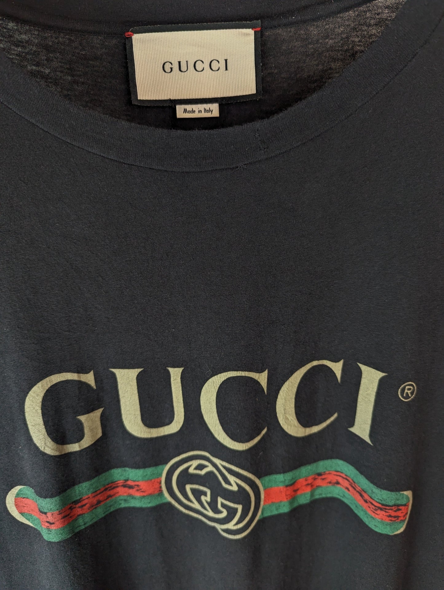 Gucci Logo Signature Black Cotton T Shirt S