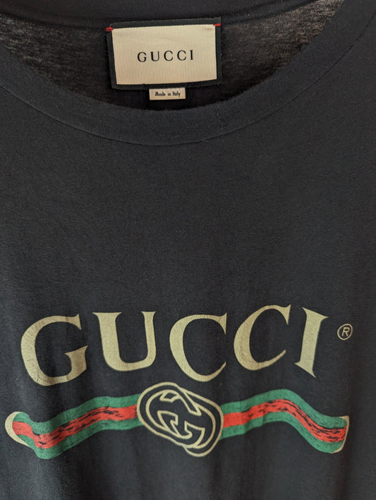 Gucci Logo Signature Black Cotton T Shirt S