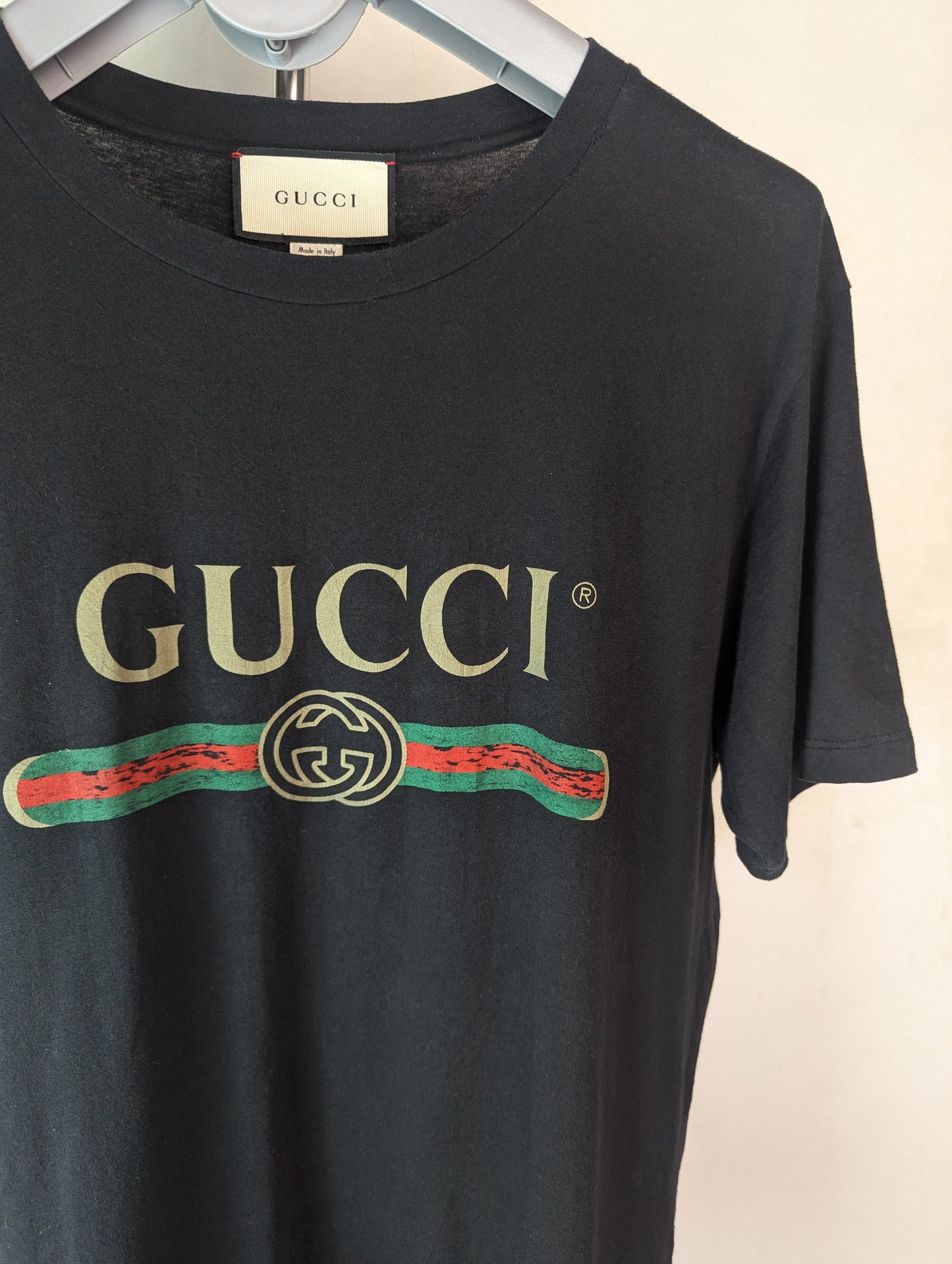 Gucci Logo Signature Black Cotton T Shirt S