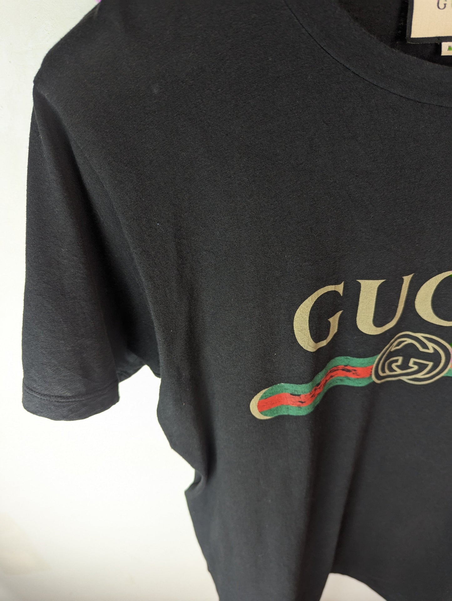 Gucci Logo Signature Black Cotton T Shirt S
