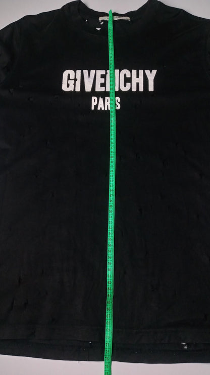 Givenchy Logo Distressed Black Cotton T Shirt S