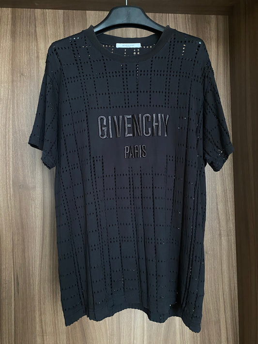 Givenchy Black Perforated Logo Oversized M T Shirt