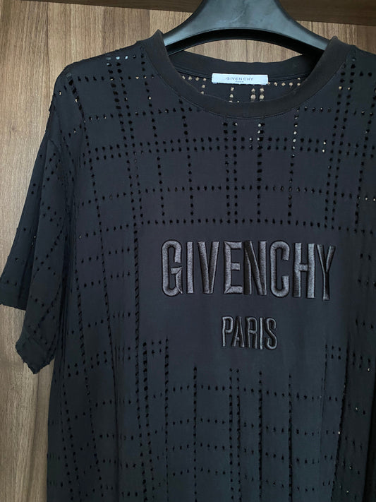 Givenchy Black Perforated Logo Oversized M T Shirt