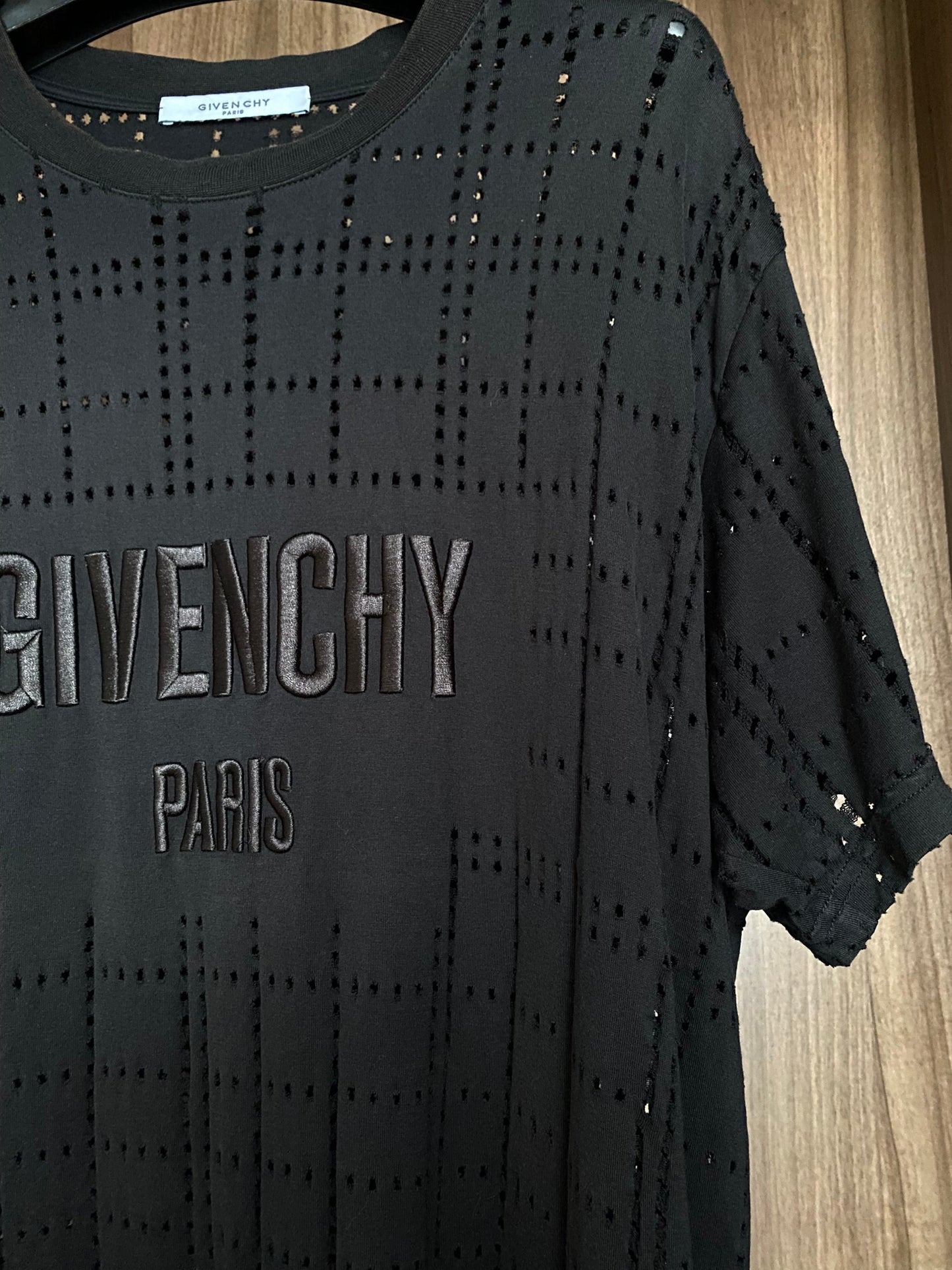 Givenchy Black Perforated Logo Oversized M T Shirt