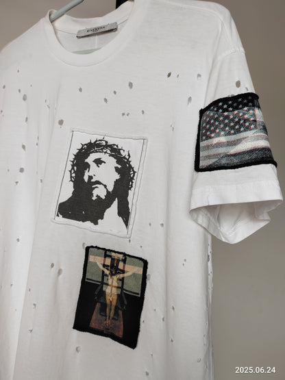 Givenchy Jesus Patch Distressed T Shirt Xs Oversized