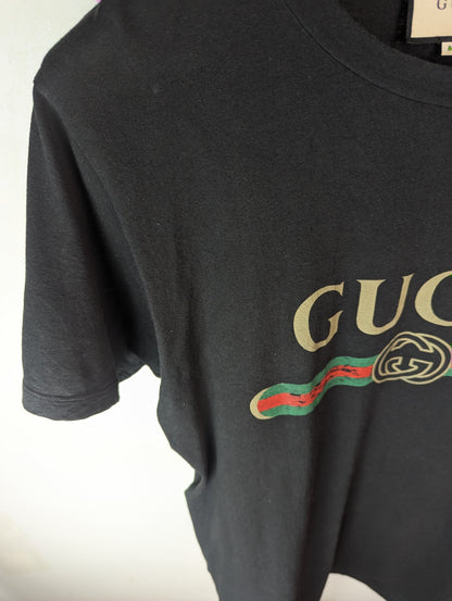 Gucci Logo Signature Black Cotton T Shirt S