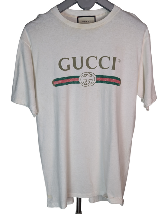 Gucci White Logo Signature T Shirt Large
